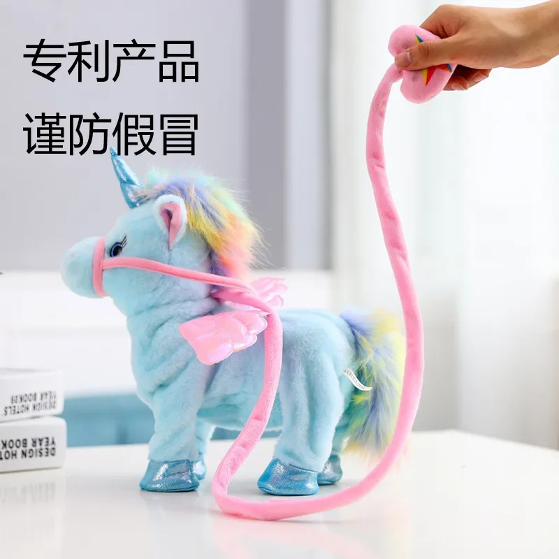 

Hot Selling INS Unicorn Leash angel ma Doll Walk Singing Electric Plush Toys Children Ceremony