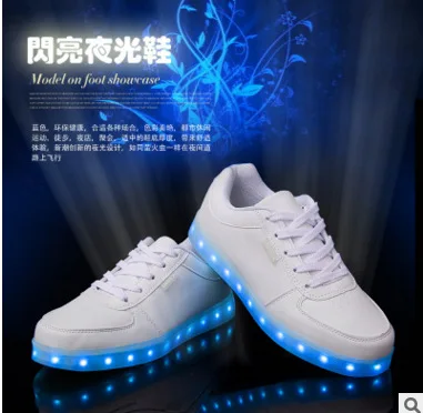white Boys Winter Sports Shoes Men's Colorful Luminous LED Lights Shoes Waterproof Non-slip Warm Shoes Men and Womendance Shoes - Цвет: white