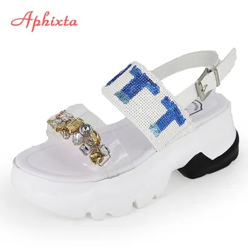 

Aphixta High Heeled Sandals For Women Platform Colorful Sequins Summer Shoes Open Toe Buckle Female Sandals Wedge Increased Shoe