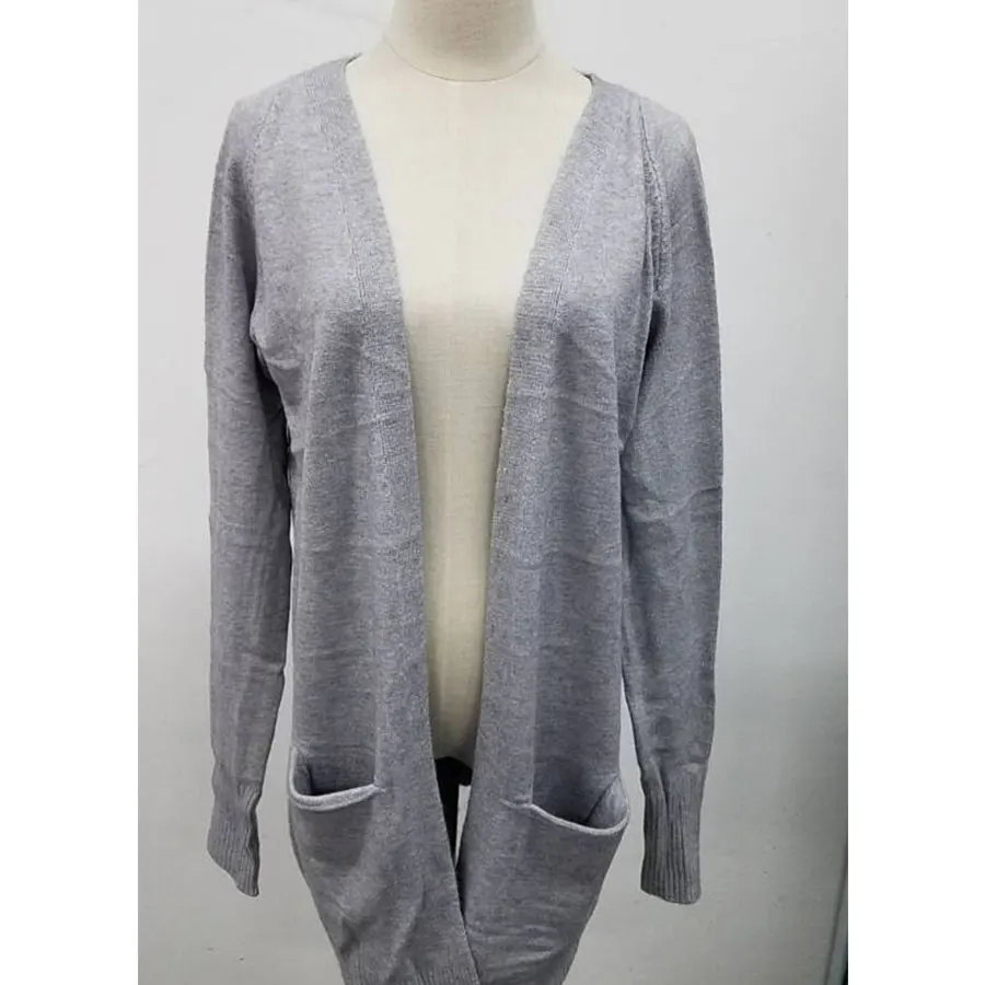 Women's sweater long solid color large pocket knit cardigan sweater