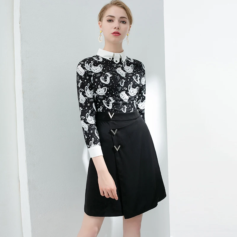 Autumn Pretty Fake Two Dress High Quality Sweet Three Quarter Sleeve Above Knee Mini Slim Dress
