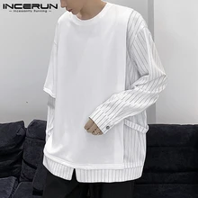 

2021 New Men's Stylish All-match Faked Two-piece Tees Loose Irregular T-shirt Handsome Bottoming Shirt Top Tide S-5XL INCERUN