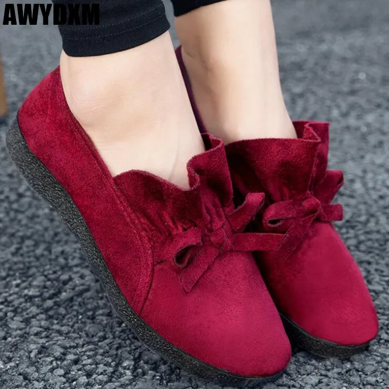 

Autumn woman shoes ladies Suede Bow shallow flat Loafers outdoor Comfort Breathable Mother shoes women casual shoes Mjuer S924