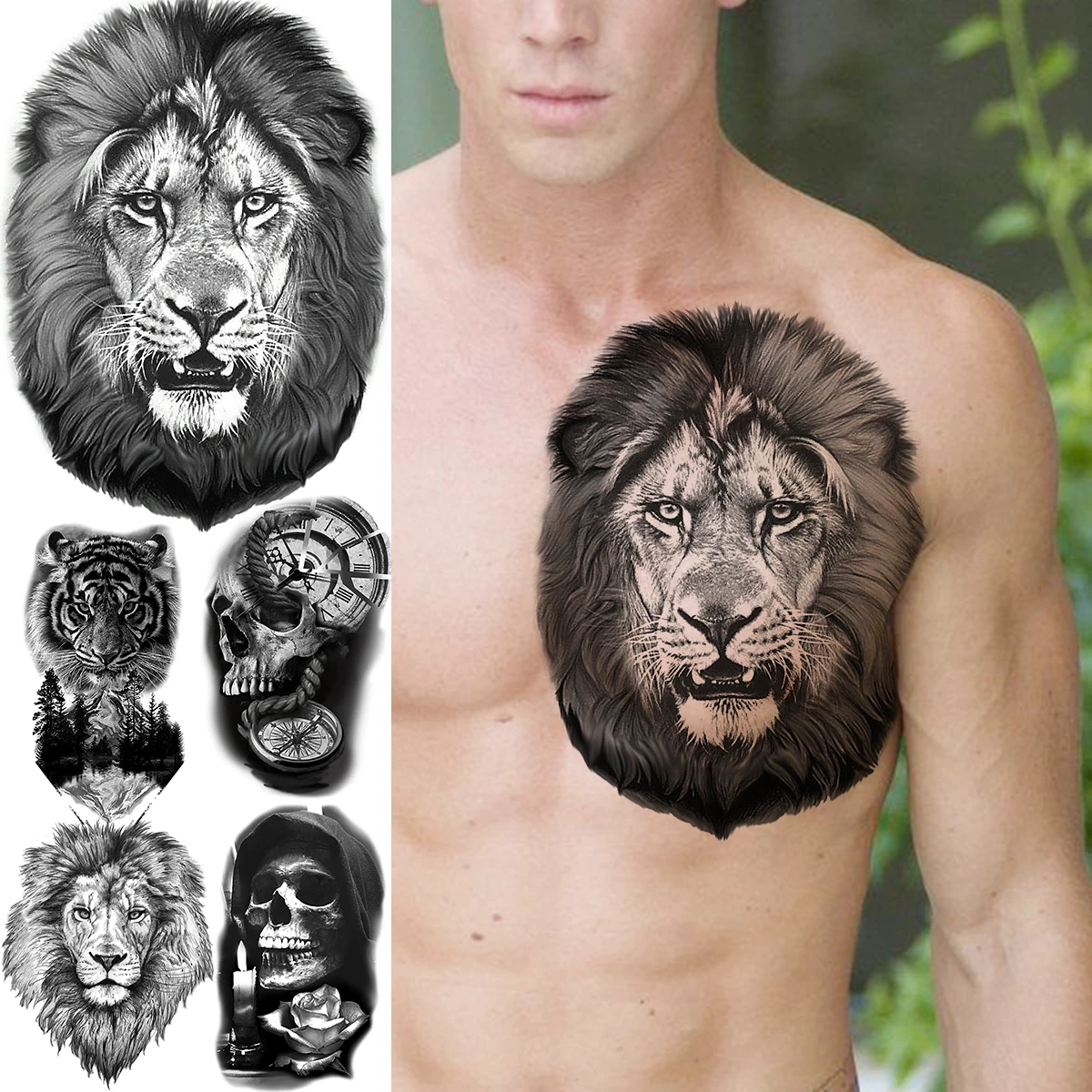 Lion Chest Tattoo For Men