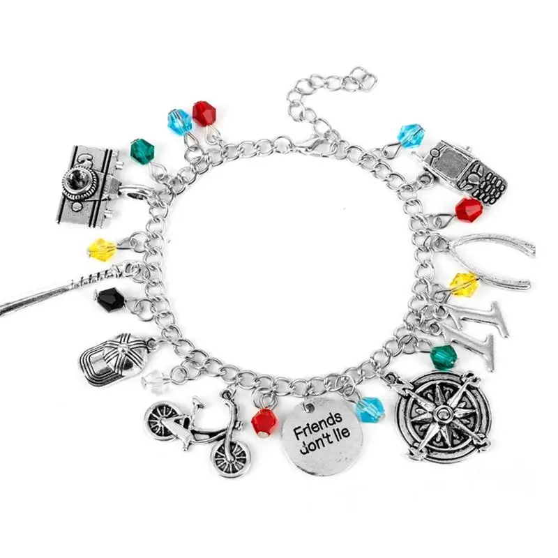 

Stranger Thing Camera Motorcycle Phone Bracelet Women Charm Bracelet Bangle Vintage Friends Don't Lie Wristband Jewelry