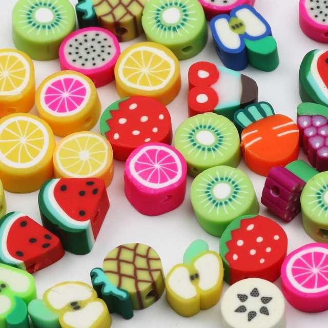 50pcs Mixed Fruit Spacer Beads Cute Clay Fruit Sliced Beads Polymer Clay  Beads Diy Bracelet Beading For Diy Jewelry