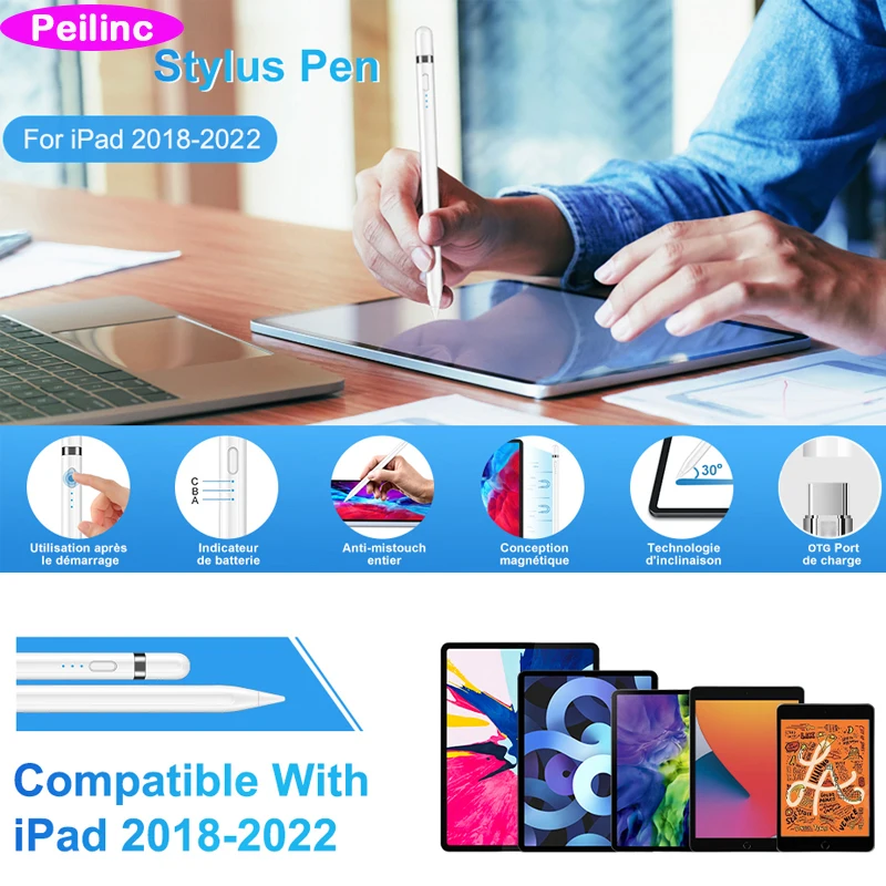 Peilinc Pencil Stylus Pen for iPad Pens for Apple Pencil 2 1 Battery Display Reminder Tilt Palm Rejection OTG Type-C Lightning