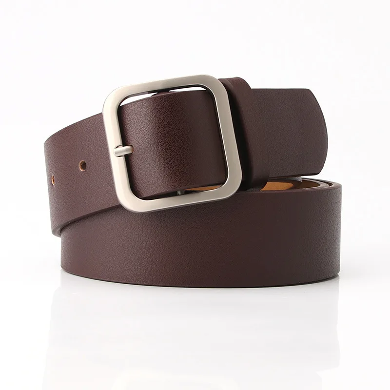 New Wide Leather Waist Strap Belt High Quality Women Square Pin Metal Buckle Belts Woman Belts For Jeans