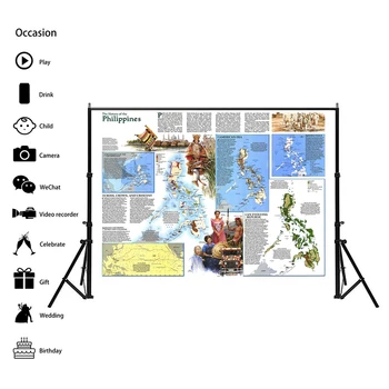 

A2 World Map Philippines 1986 Personalized Map of World 59x42cm Non-woven Detailed Poster Wall Chart Retro Paper Kraft Paper