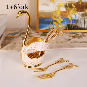 

Spoon Fork Set Zinc Alloy / Dropper Fruit Cake Fork Coffee Tea Spoon Swan Holder Cutlery Set Gold / Silver Tableware