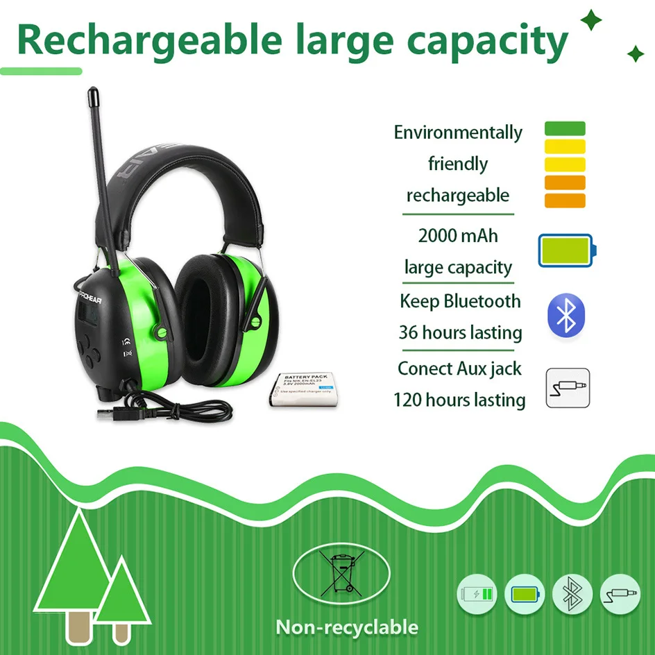 ZOHAN Electronic Shooting Ear Muffs NRR22DB Bluetooth & Radio AM/FM Professional Noise Cancelling Hunting With Waist Hook - Famidy.com