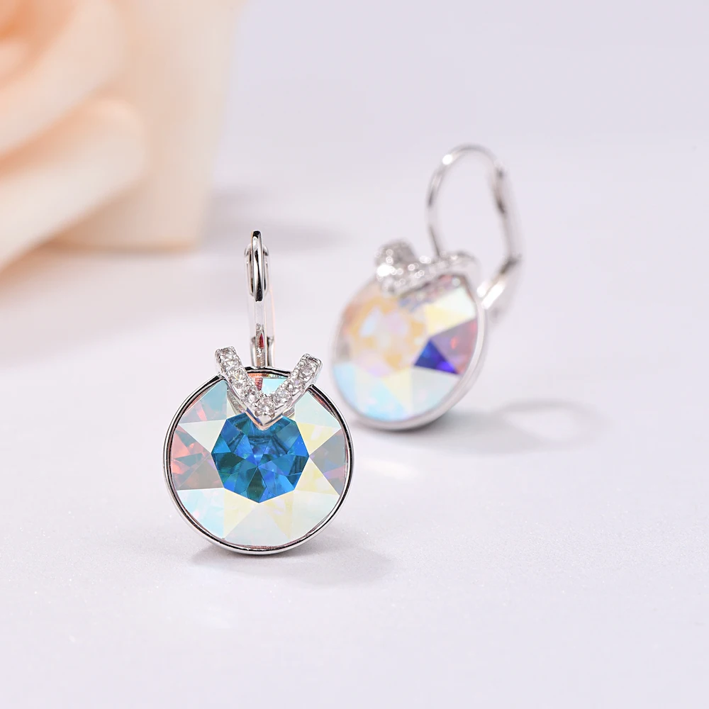 Круглые серьги-гвоздики с кристаллами Swarovski Bella V для женщин, новые модные женские серьги, ювелирные изделия для свадебной вечеринки, подарок для мамы и девочки