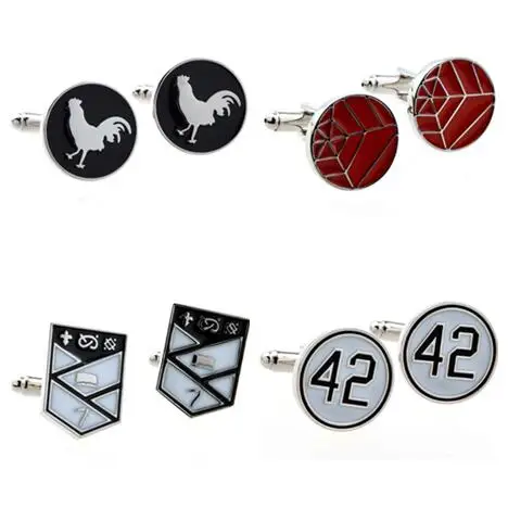 10pairs/lot Copper Enamel Cufflinks Cock Rooster Cross Spider Web Pattern Cuff Links Men's Jewelry Wholesale