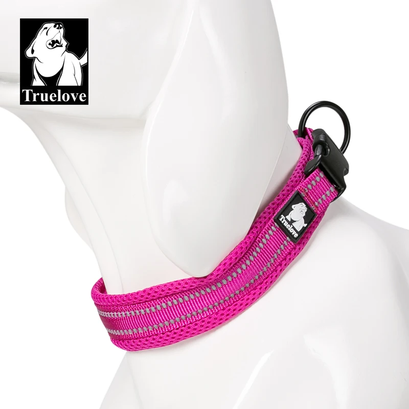 fuchsia dog collar Truelove нейлоновый ошейник для собак, мягкие широкие ошейники для больших и маленьких собак, мягкий Светоотражающий ошейник для дрессировки собак, кошек, домашних животных - Цвет: fuchsia dog collar
