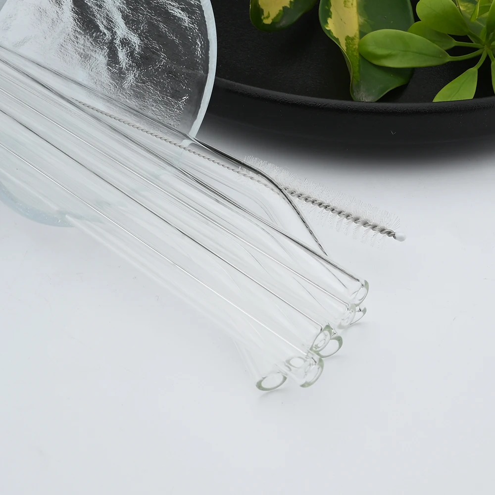 Straight Bend Straw Borosilicate Glass Straws drinking straws glass straw set Environmentally Friendly Reusable For Milkshak Bar Accessories Straws with Brushes