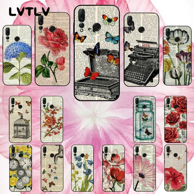LVTLV Retro Newspaper Style Black Soft Phone Case Cover for Huawei P9 10 lite P20 pro P30 Psmart mate 20 |