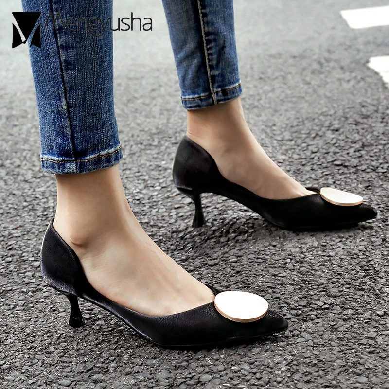 

5cm High Heels Ladies Shoes Solid Metal Buckle Pumps Women Pointed Toe Thin Heels Brand OL Dress Chaussures Femme Wedding Shoes