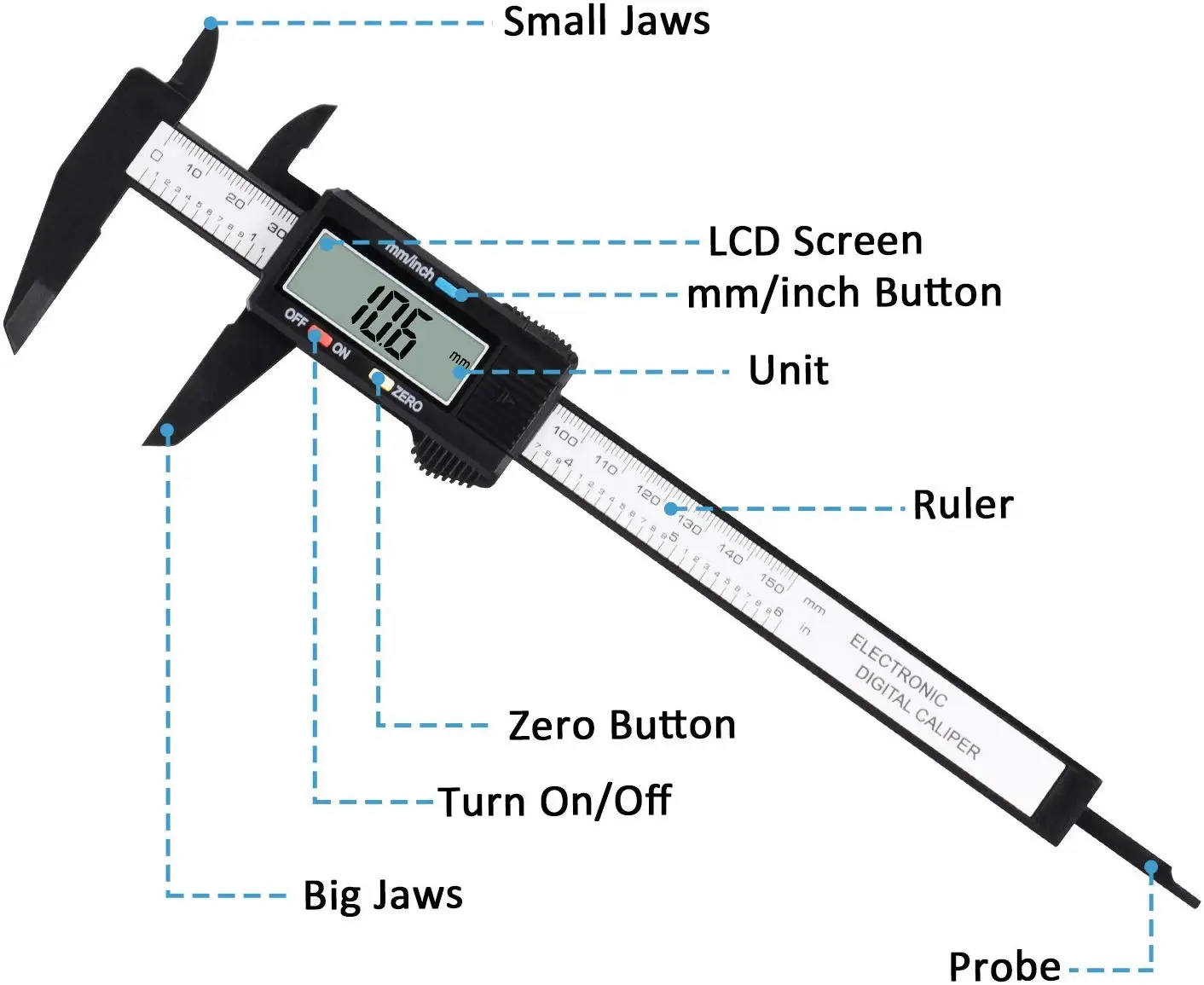 Измерительный Инструмент 0-150 мм 6 дюймов пластиковый ЖК цифровой электронный цифровой дисплей Пластиковый штангенциркуль из углеродного волокна