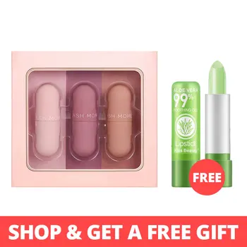 

3pcs/Set Flash Moment Mini Lipstick Set Waterproof Matte Lip Blam Long Lasting Makeup Lip Stick Velvet Get 1 Lip Blam Free TSLM1