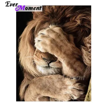 

Ever Moment Diamond Painting Shy Lion Cover Eyes Full Square Drill Wall Decoration Diamond Embroidery Mosaic Rhinestone 3F2028