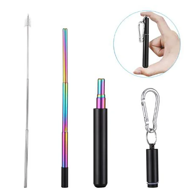 Metal Straw Portable Telescopic Straw for Outdoor Travel Easy Cleaning Stainless Steel Reusable Collapsible Straws with Brush BR