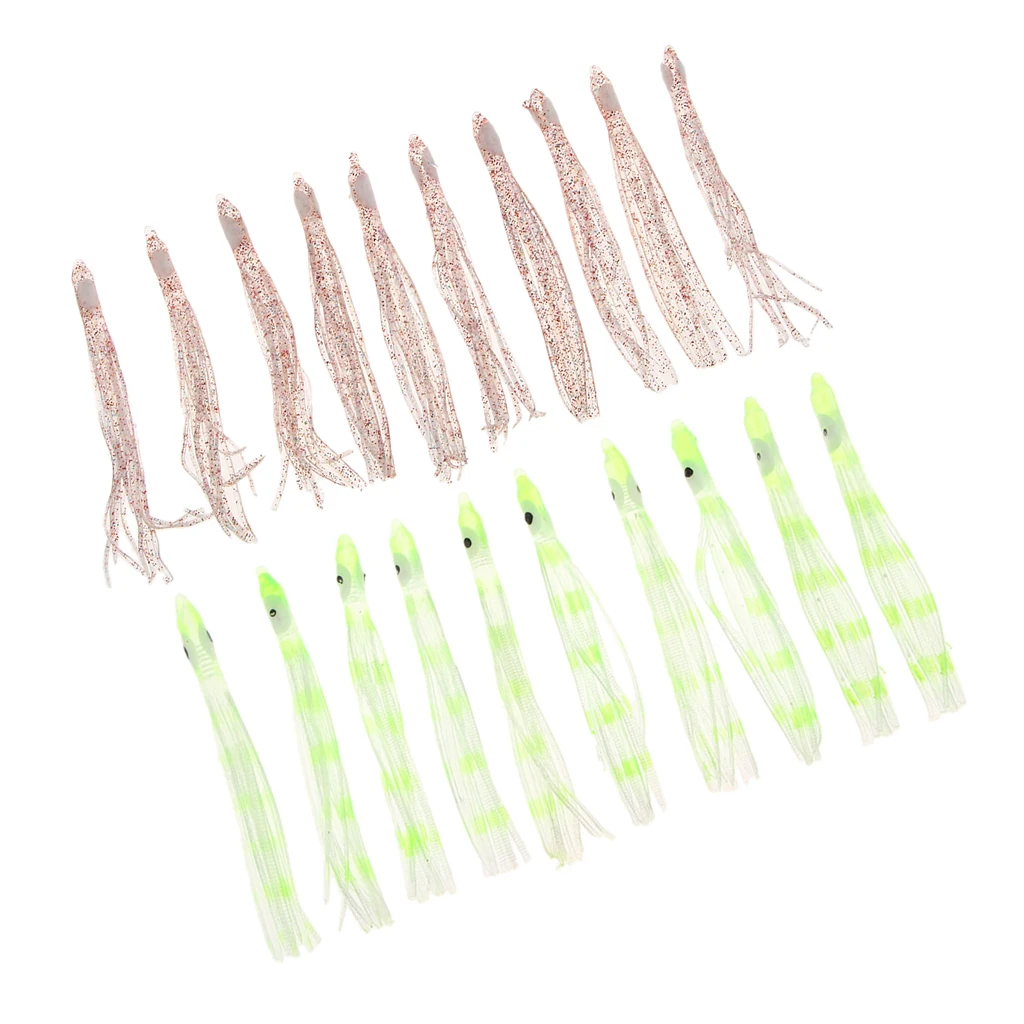 10pcs 9cm Soft Silicone Octopus Lures Hoochie Squid Skirt Lures Trolling Saltwater Baits for Tuna Mahi Marlin