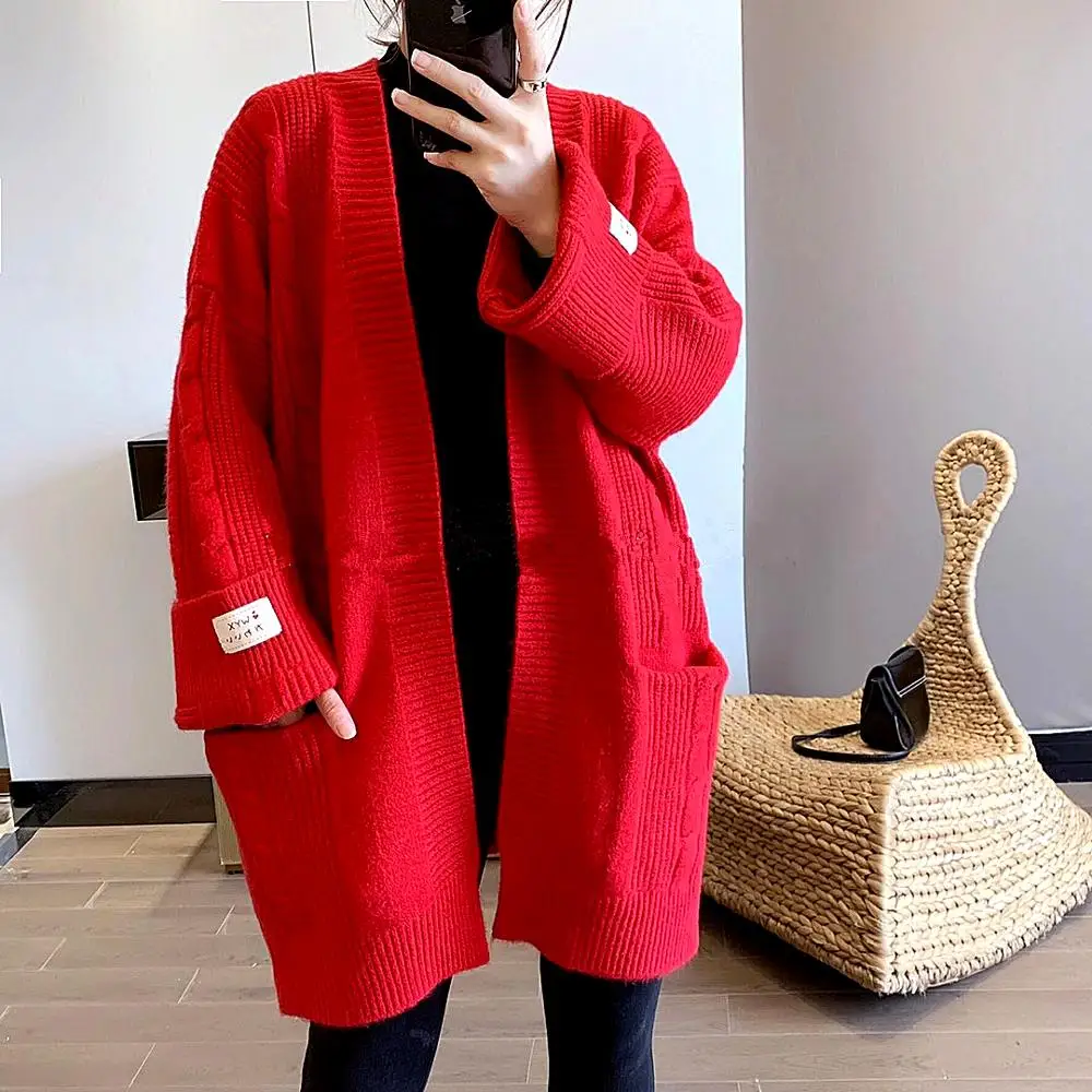

LEDEDAZ 2020 Autumn Winter Women Sweater Cardigans Oversize Solid Twist V neck Knit Cardigans Outwear Korean Suete Mujer Poncho