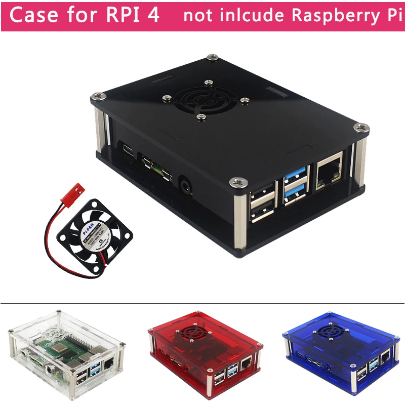 Raspberry Pi 4 Модель B акриловый чехол черный синий красный, прозрачный корпус коробка совместимый вентилятор охлаждения для Raspberry Pi 4 RPI 4
