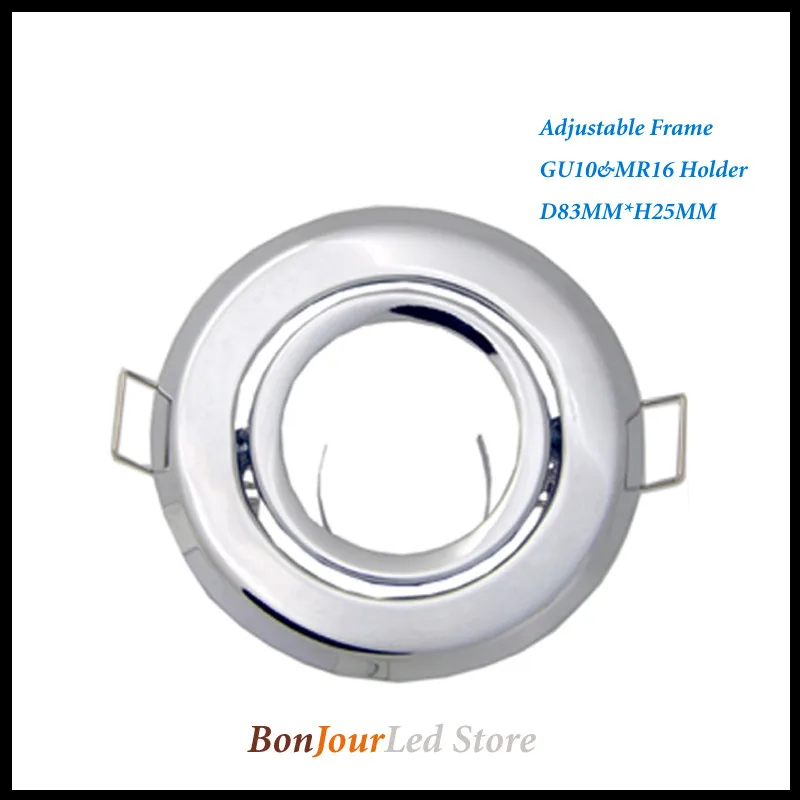 

New Round Holder Polished Silver Recessed LED Ceiling Light Adjustable Frame for MR16 GU10 Bulb Fixture