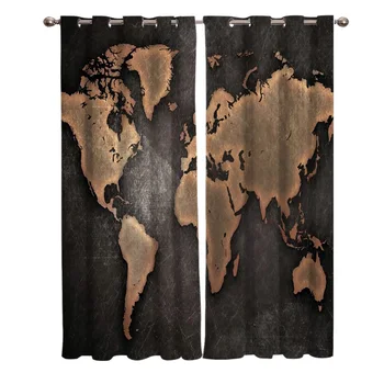 

Retro World Map Curtains Window Living Room Curtains Kitchen Indoor Window High Blackout Curtain