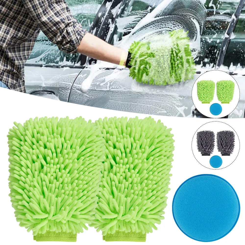 2pcs Car Wash Mitt Microfibre Large Noodle Car Wash Gloves With