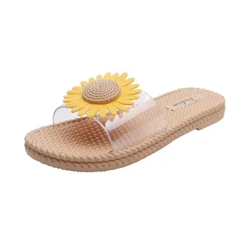 

Hot Sale Clear Summer Flower Flats Sandals Women Shoes Women Mules Slides Peep Toe Transparent Mid-Heels Female Casual Slippers