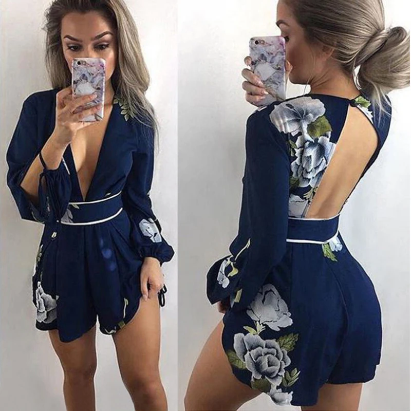 

Women Clothes Casual Summer Beach Jumpsuit Bohemian Style Playsuit Floral Print Sexy Rompers Short Overalls Top Macacao Feminino