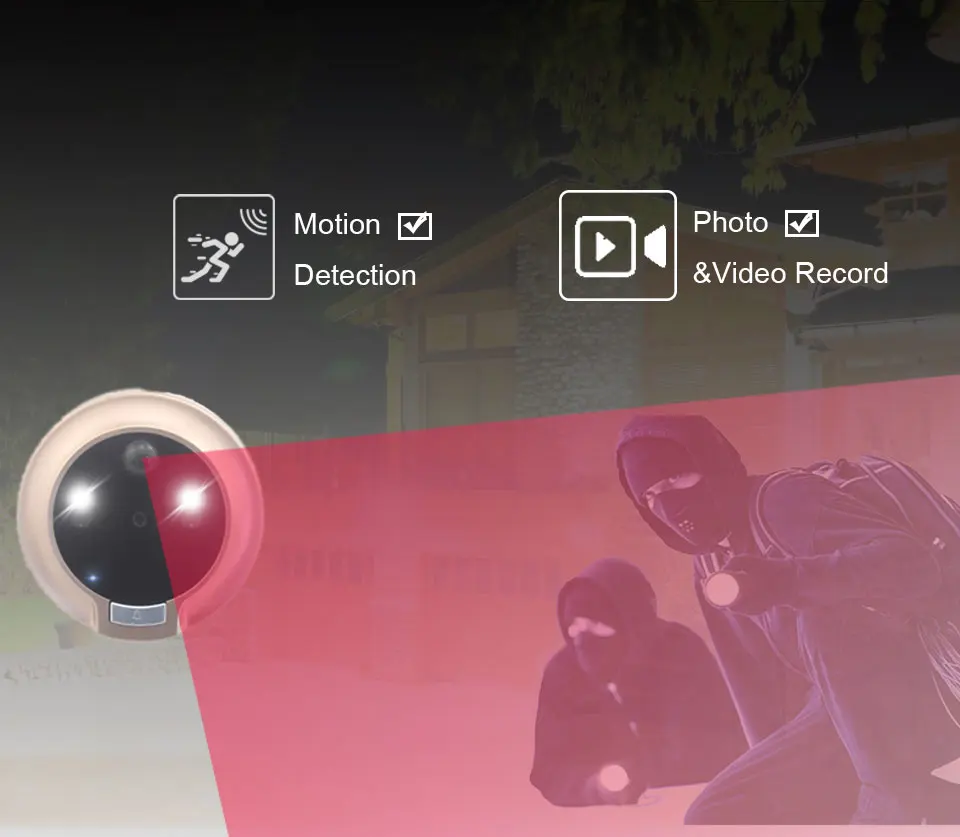 Дверной глазок камера дверной звонок видео 3," Обнаружение движения видео Звонок на дверь видео-глаз безопасности Авто запись