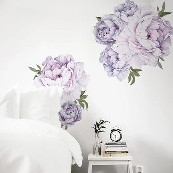 

Hot sale Wall Stickers Peony Print PVC Stickers Wall Posters for Bedroom Living Room, Purple