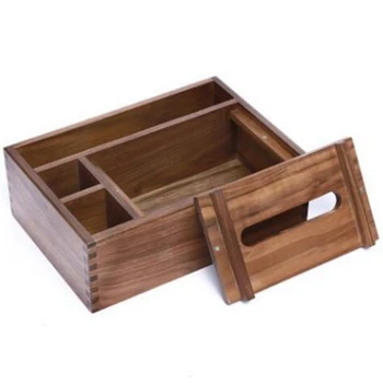 

A01-Home Kitchen Wooden Tissue Box Solid Wood Napkin Holder Case with Oak Wooden Cover Phone Holder Napkins Office Case