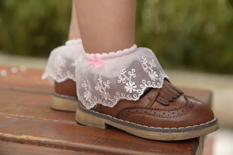 Spring Summer Children Lace-up Short Socks Girls Pearl Mesh Foot Sock with Holes Bow Thin Cotton Baby Socks