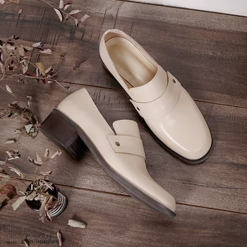 

Retro Women Pumps Genuine Leather Round Toe Casual Basic Shoes Woman Spring thick Heels shoes woman size 41 42 43 44