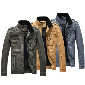 

2020 Spring autumn thin men leather jacket stand collar washed pu leather jacket European code large size motorcycle male coat