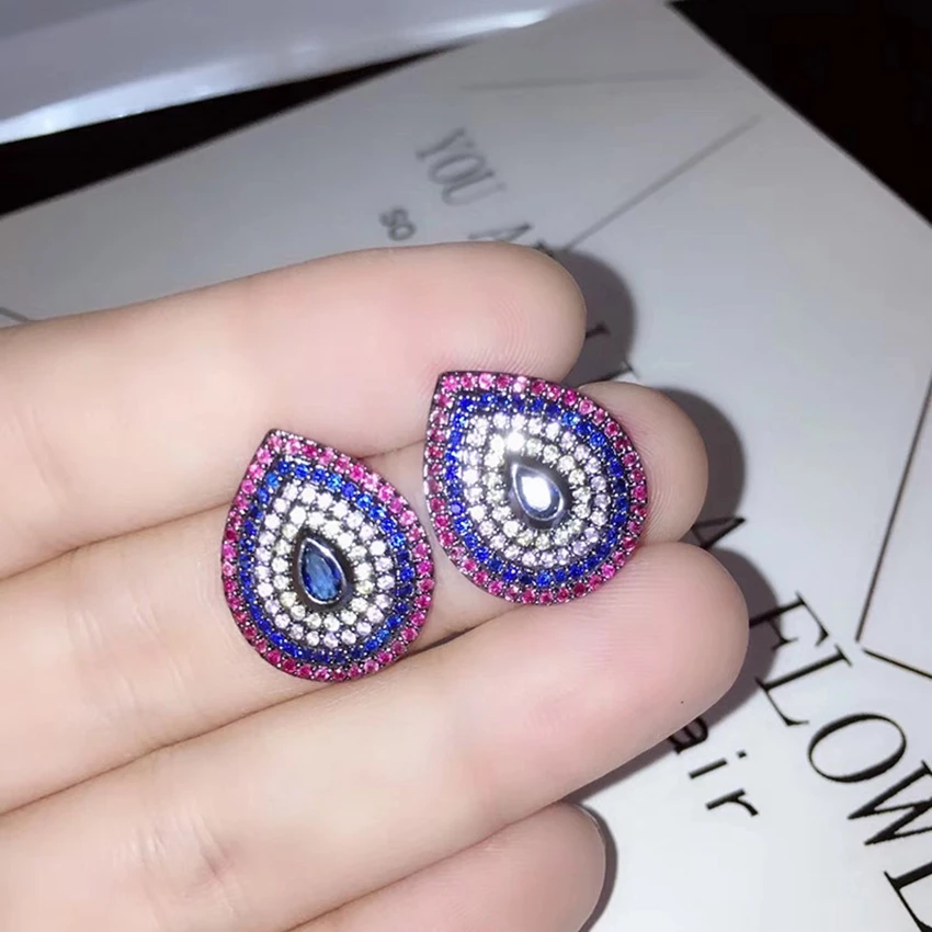 

Big Water Drop Stud Earrings for Women Colorful Zircon Earings Black Gold Color Fashion Jewelry