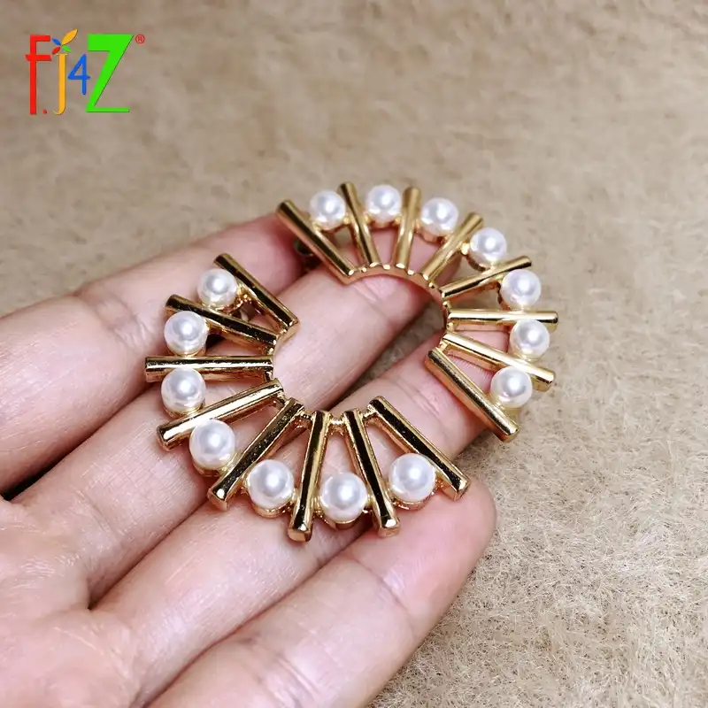 F J4zブランドファッション珍しいトレンド模擬パール合金スティック扇形ビッグスタッドピアス女性クリスマスジュエリー スタッド イヤリング Aliexpress