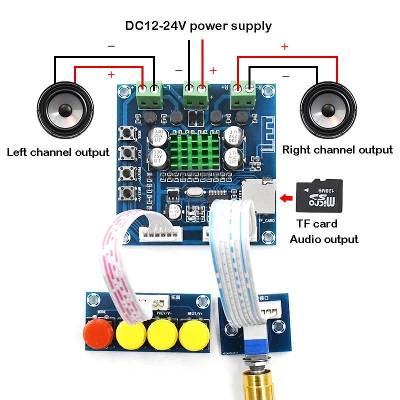 Bluetooth аудио цифровой усилитель мощности доска 12V4 Ом 24V8 Ом двухканальный цифровой усилитель мощности домашний потенциометр с TF