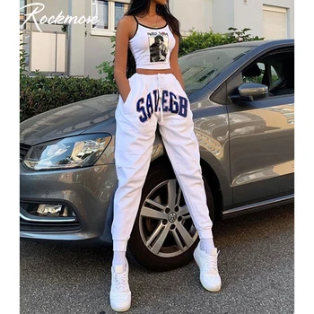 

Rockmore Letter Print Joggers Women Plus Size Drawstring Stretch Sweat Pants Streetwear Loose Pants & Capris Sweatpants Trousers