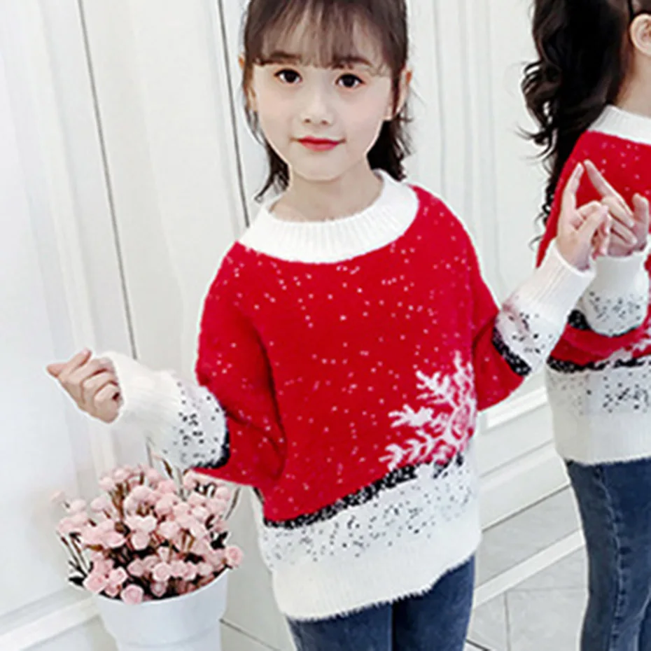 Свитер для девочек Детский свитер со снежинками детский джемпер с длинными