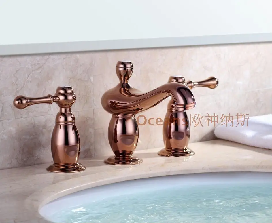 

European-style double the three-hole split hot and cold basin taps full copper gold selling authentic hand-washing basin mixer
