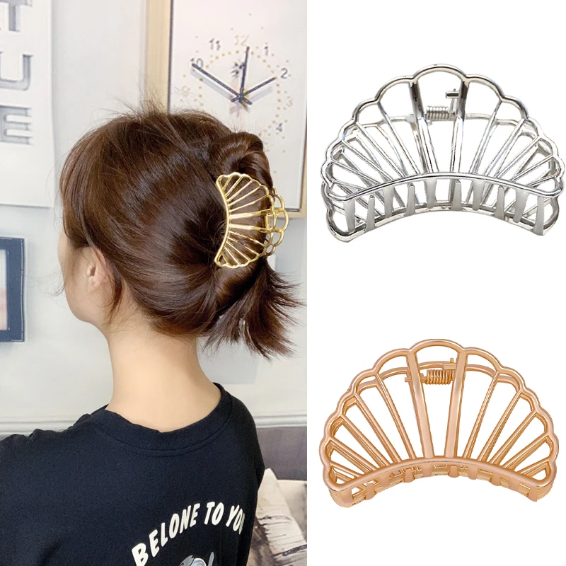 Популярные золотые волосы коготь для Для женщин в виде ракушки Женская мода Роскошные Дизайнерские Заколки для волос выдалбливают сектор Форма Краб для волос зажимы для волос большой