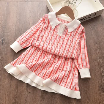 

Girl Plaid Sweater Sets Fashion Children Winter Dress Doll Collar Tops Girls Autumn Dress Sweater Knitwear Kids Suits