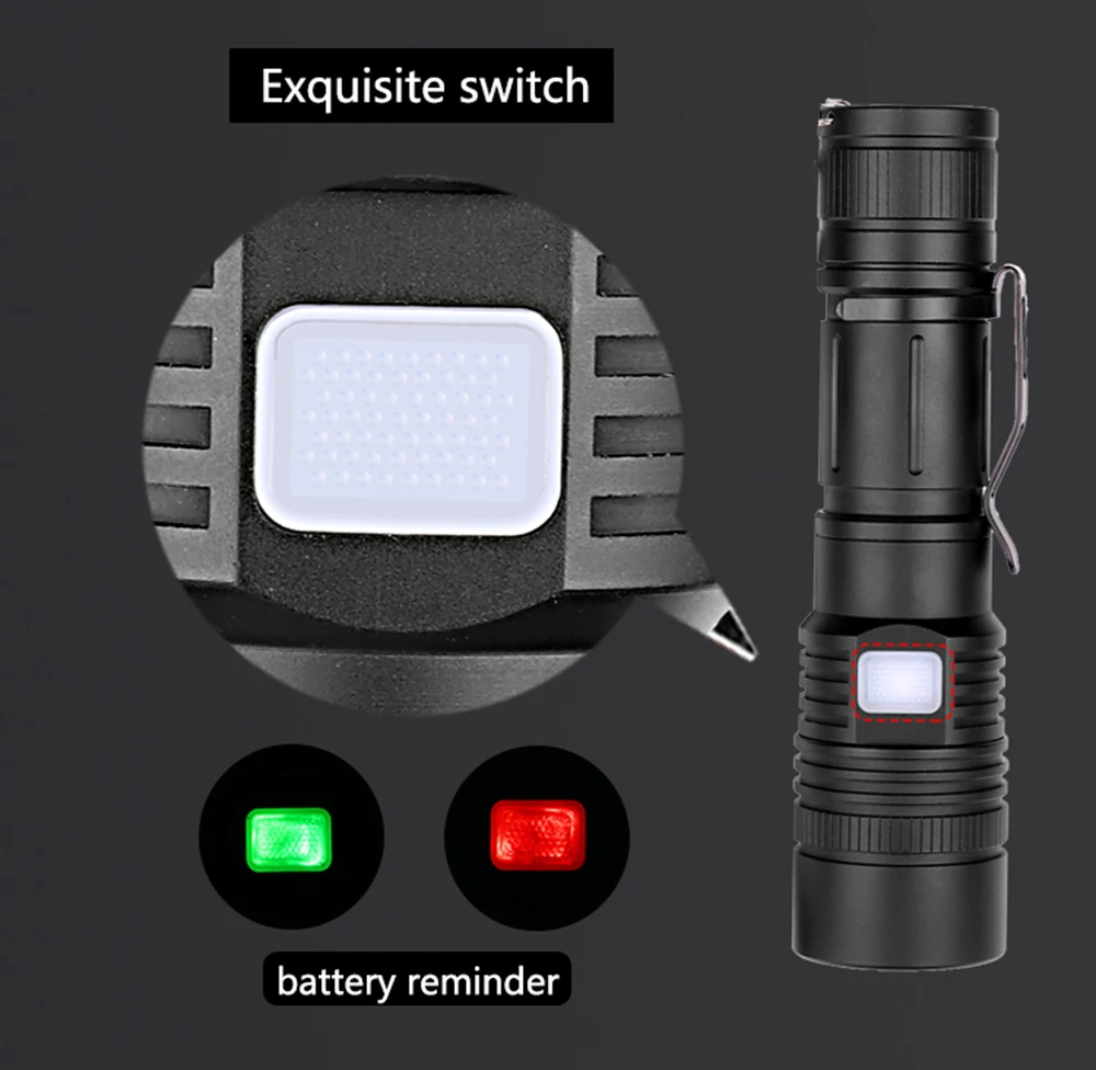 Powerful LED Flashlight XHP50 Lamp bead Support zoom 5 lighting modes Torch By 18650 or 26650 battery For outdoor activities