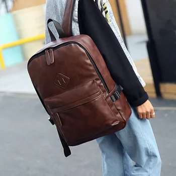 

Bag Neutral Leather Backpack Laptop Satchel Travel School Rucksack Bag Men Women fashion Backpack Brown Large Capacity Dropship