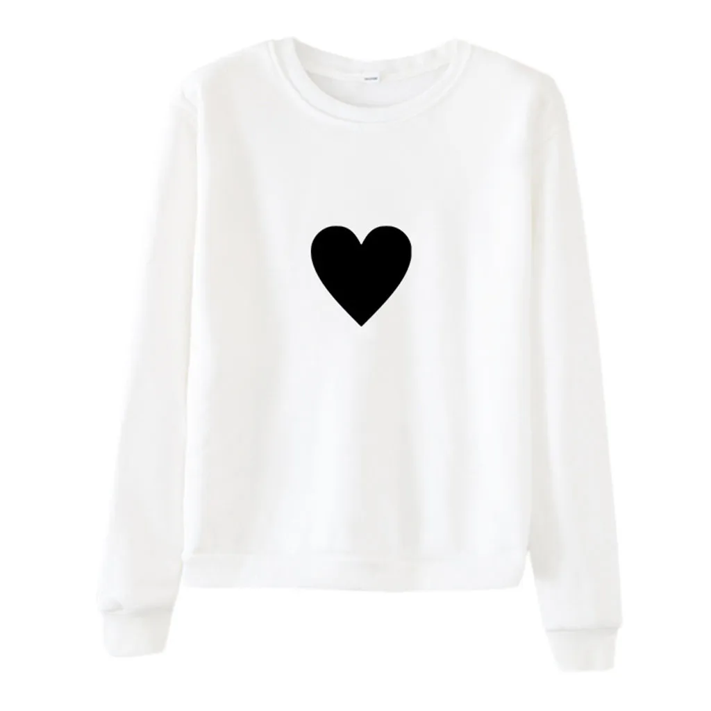 Jaycosin 2019 New Hoodies For Girls O-Neck Heart Printed Top Women